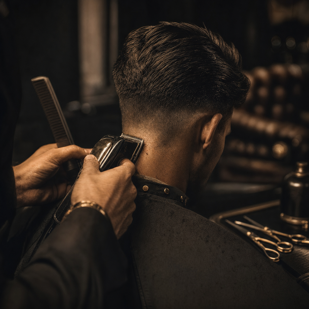 Barbero haciendo un degradado en Cuervo Barbería